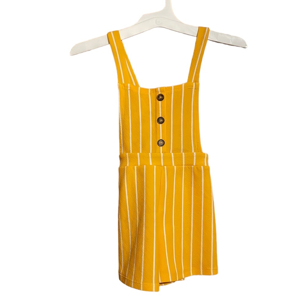•HEART & ARROW•BOHO MUSTARD YELLOW/WHITE STRIPED CHUCKY BUTTON ROMPER 6/6X